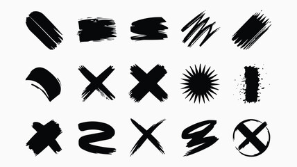 High-Resolution Digital Illustration of Black Paintbrush Strokes in a Grid Layout