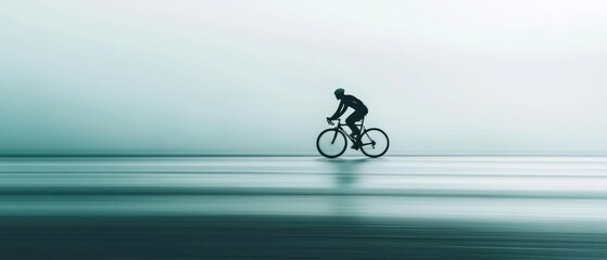 A person rides a bike along the shoreline of a sunny beach, enjoying the scenic views