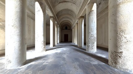 Obraz premium Expansive interior of a historic building showcasing tall columns and a serene atmosphere