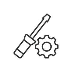 Technical Maintenance, icon in line design. Technical maintenance, repair, support, service, equipment, troubleshooting, fix on white background vector. Technical Maintenance, editable stroke icon