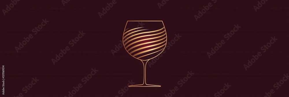 Aufkleber minimalist wine glass logo with elegant abstract lines in deep red and gold colors for sophisticated