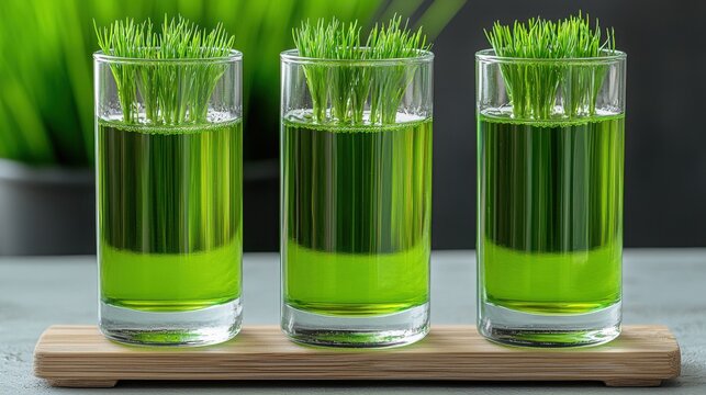 Refreshing Chlorophyll Drink with Vibrant Green Grass Garnish for Health-Conscious Consumers Seeking Trendy Beverage Options
