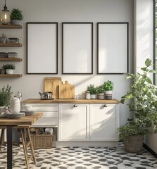 Fototapeta premium Modern Kitchen Mockup with Blank Frames (4)