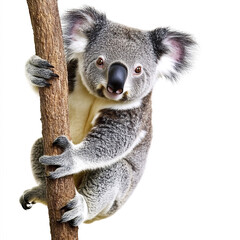 Naklejka premium Koala clinging to tree on white background