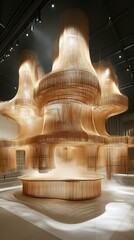 Obraz premium Captivating installation art featuring cascading threads in warm hues