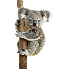Naklejka premium Koala clinging to tree on white background