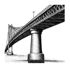 Fototapeta premium Engraved vector illustration of a detailed bridge structure over water