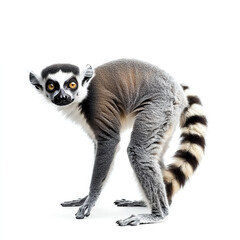 Fototapeta premium Lemur with striped tail isolated on white background