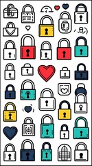 Locks Assorted Line-Art on White
