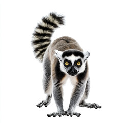 Fototapeta premium Ring tailed lemur isolated on white background, looking curious