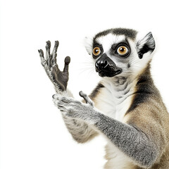 Obraz premium Lemur with expressive pose on white background