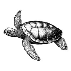 Fototapeta premium Engraved vector design of a detailed sea turtle ideal for tattoo artwork and marine life enthusiasts