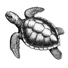 Fototapeta premium Engraved vector art of a turtle for tattoo design showcasing intricate detailing and realistic features