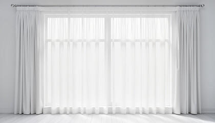 Elegant white curtains on a large closed window