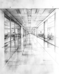 A long hallway with a floor and walls, suitable for many uses including architecture, interior design, or real estate