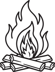 burning wood line art, black outline, vector and illustration, coloring book page line art drawing