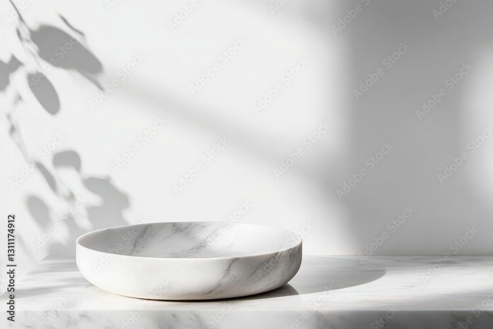 Poster elegant white marble bowl on a minimalistic table with soft shadows in a bright, airy space