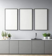 Fototapeta premium Modern Kitchen Mockup with Blank Posters