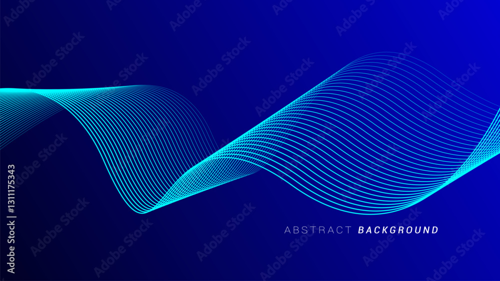 Wall mural abstract glowing wave lines on dark blue background. dynamic wave pattern. futuristic technology con