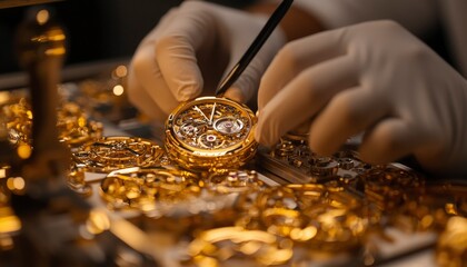 Watchmaker Repairing Intricate Gold Watch Movement