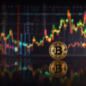 bitcoins with stock market graph background