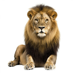 Obraz premium majestic lion sits against white background, exuding strength