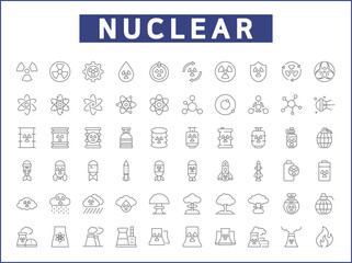 Nuclear And biohazard Technology Icon Set. Vector collection of energy, power, danger, atom, bomb, plant, barrel, molecule, radiation and elements symbols or logo element.