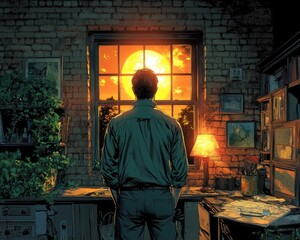 A person gazing out a window at the sunshine