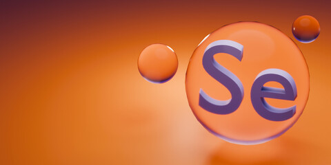 Microelement Se pills. Medicine capsule, color substance. Vitamin for care and beauty concept. 3d render.