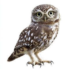 Obraz premium Little owl with striking eyes isolated on white background