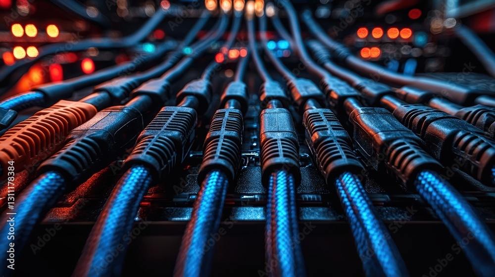 Poster tangle of various cables displaying a complex network of wires for technology and connectivity