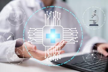 Doctor medical technology innovation artificial intelligence healthcare hospital science digital futuristic concept