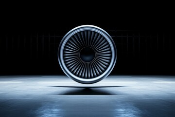 A detailed view of a jet engine turbine showcasing its intricate design