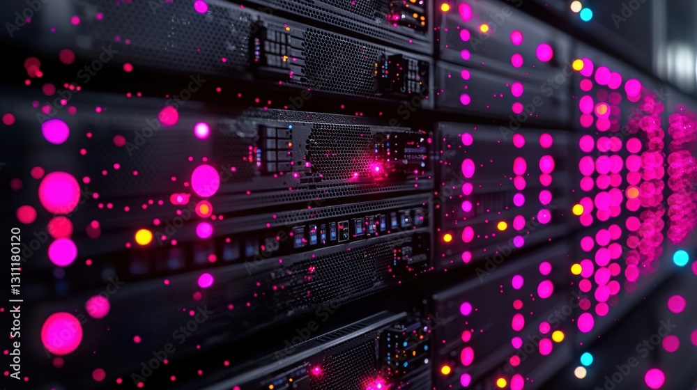 Poster high-performance server rack mounted with multiple servers for efficient data processing and storage