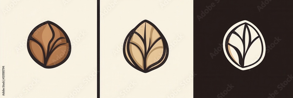 Poster minimalist nut logo featuring modern abstract line art of almonds and walnuts in a sleek design acro