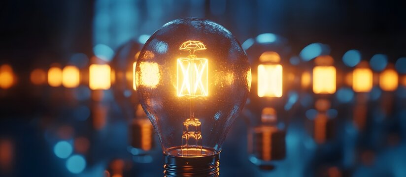 Glowing light bulb in a dark room