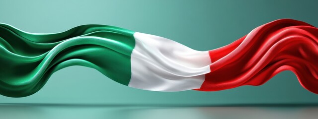 A Beautifully Flowing Silk Representation of the Italian Flag Against a Soft Background