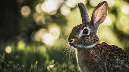 Fototapeta premium Rabbit in sunlight with gentle bokeh background