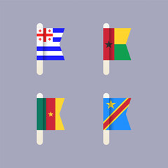 National flags of the world, Democratic Republic of the Congo, Autonomous Republic of Adjara. Republic of Cameroon, Guinea Bissau, set flat vector icons
