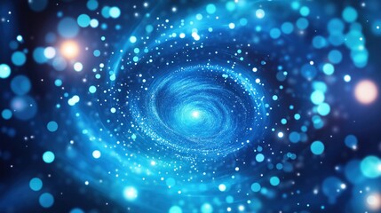 Obraz premium Swirling blue galaxy with sparkling stars and bright light in a cosmic scene showcasing the beauty of outer space.