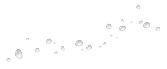 Realistic vector water drops png on a transparent light background. Water condensation on the surface with light reflection and realistic shadow. 3d vector illustration