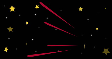 Fototapeta premium Image of stars and red lines on black background