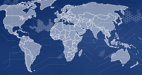 Fototapeta premium World map with hexagonal patterns, global network connections image