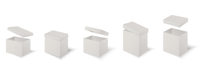 Gift Box Set, open and closed. Set of Christmas boxes with ribbons, bows and surprises, vector png.	
