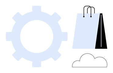 Shopping bag with cloud and gear, combining retail and tech themes. Ideal for e-commerce, digital marketplace, cloud storage, retail innovation, tech integration, automation, and data-driven