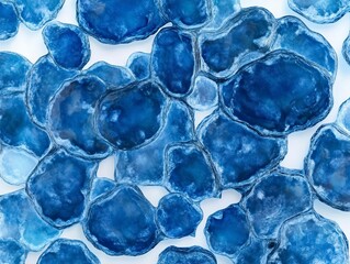 Blue bacteria background, realistic photo on white background, close-up. 