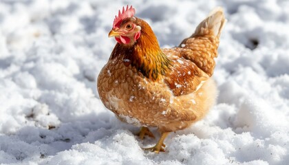 Hen in Snowy Field