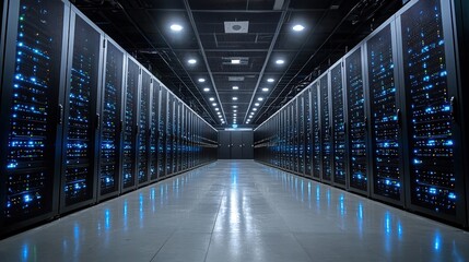 Advanced server room featuring multiple racks of servers and cooling systems for data management