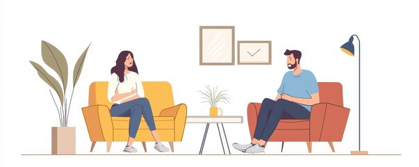 Young Couple Therapy Session Mental Health Support Counseling Conversation Care Help People Doctor  