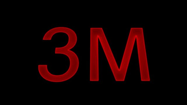 3M text animation by neon on black background.